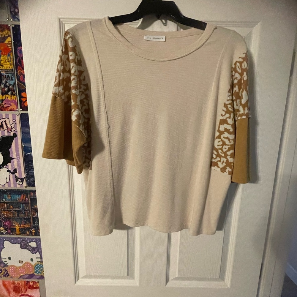 Ces Femme Cream and Brown Patterned Blouse